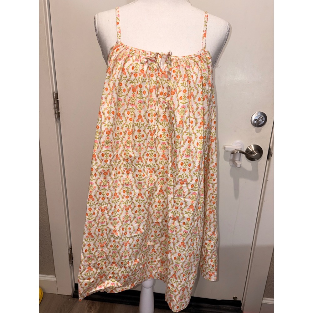 Solid & Striped Floral Mini Dress Orange Pink Spaghetti Strap Tie Neck Small